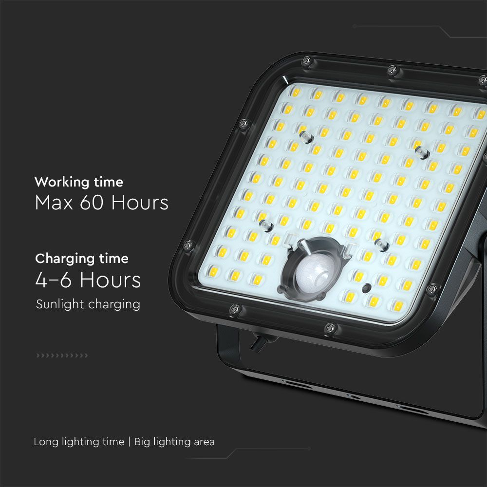 30W Naświetlacz solarny LED 4800LM / Bateria: Lithium Battery 6.4V 6000mA / Barwa: 6000K / Kolor: Czarny