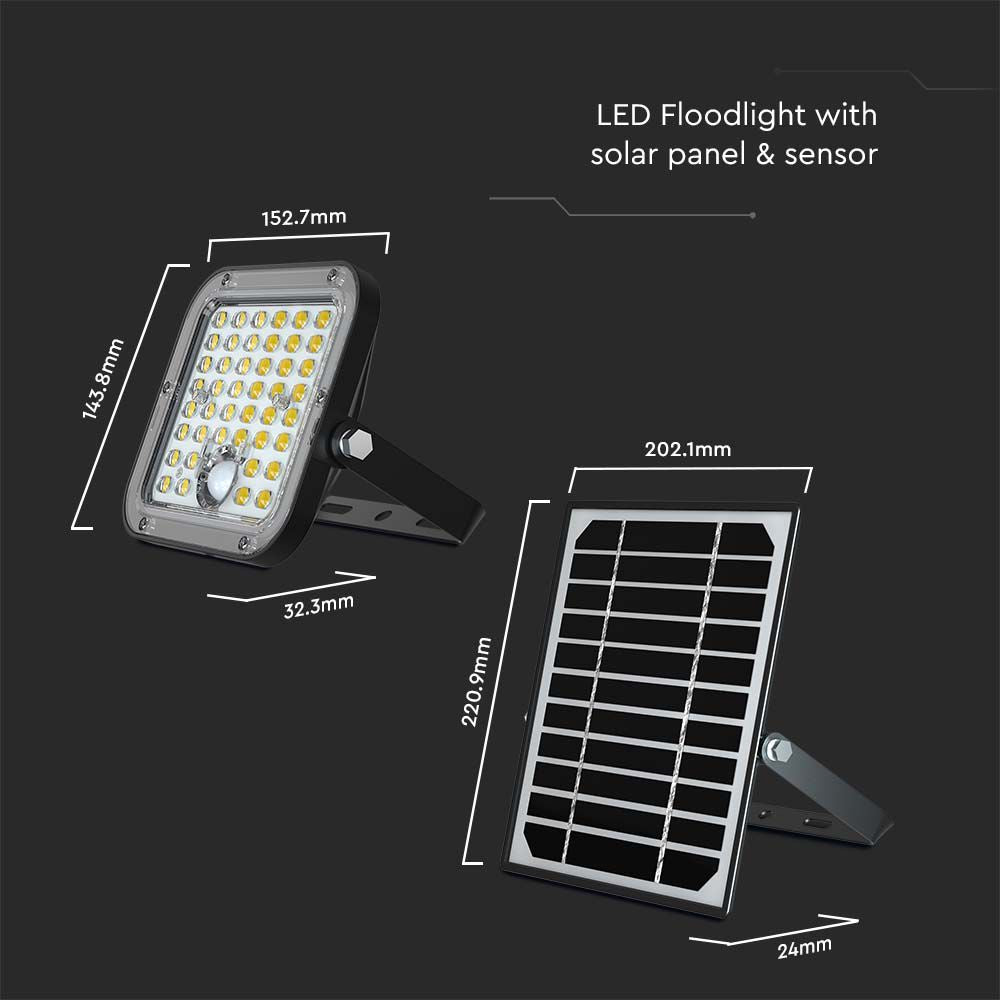 10W Naświetlacz solarny LED 1500LM / Bateria: Lithium Battery 3.7V 3600mA / Barwa: 6000K / Kolor: Czarny
