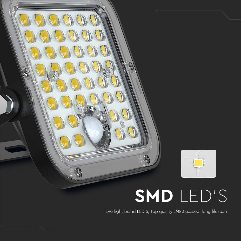 10W Naświetlacz solarny LED 1500LM / Bateria: Lithium Battery 3.7V 3600mA / Barwa: 6000K / Kolor: Czarny
