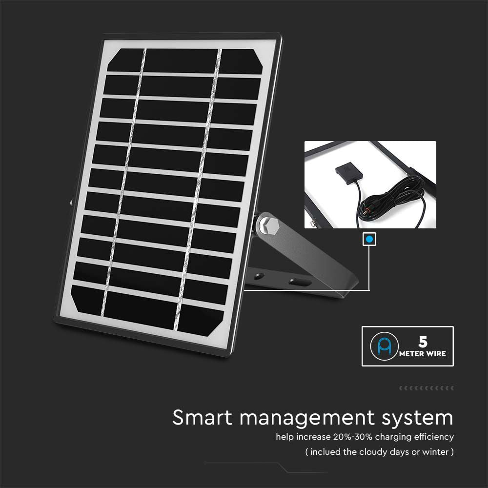 10W Naświetlacz solarny LED 1500LM / Bateria: Lithium Battery 3.7V 3600mA / Barwa: 6000K / Kolor: Czarny