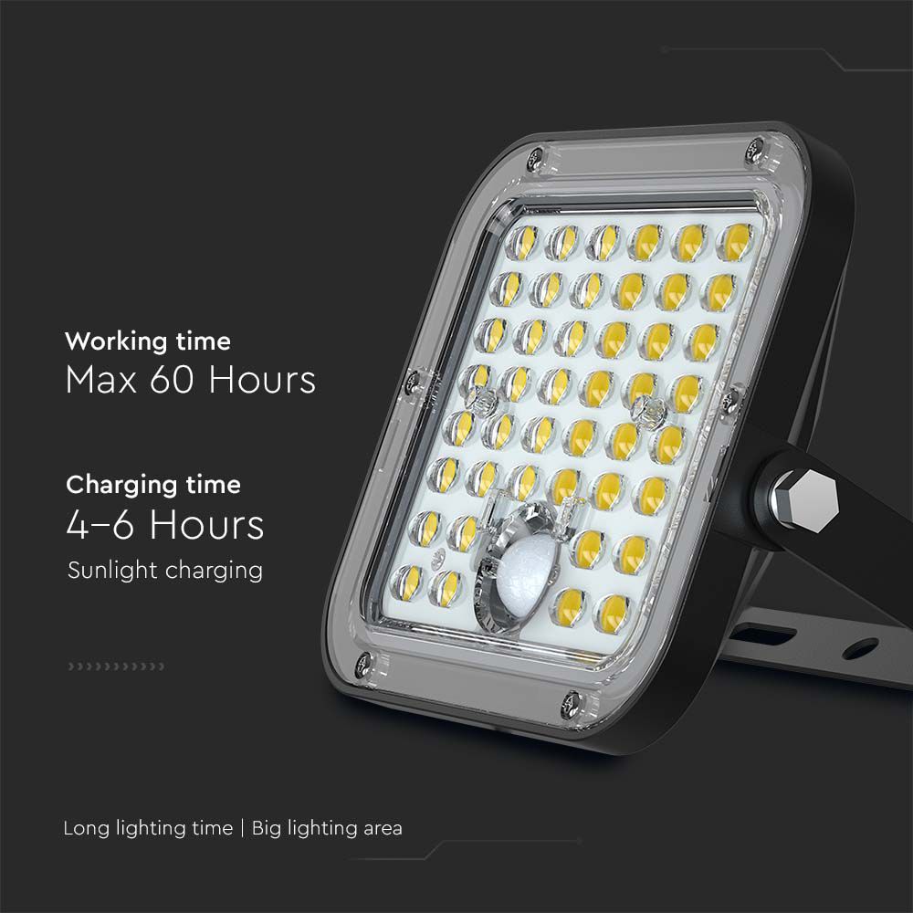 10W Naświetlacz solarny LED 1500LM / Bateria: Lithium Battery 3.7V 3600mA / Barwa: 6000K / Kolor: Czarny