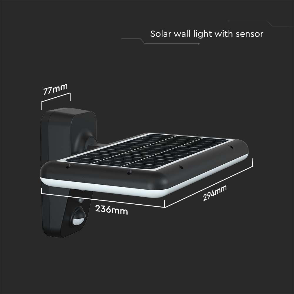 15W Lampa Solarna LED z Czujnikiem Ruchu / Bateria: LiFePO4 3.2V 6000mA / Barwa: 6000K+4000K / Kolor: Czarny
