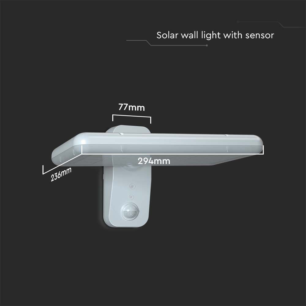 15W Lampa Solarna LED z Czujnikiem Ruchu / Bateria: LiFePO4 3.2V 6000mA / Barwa: 6000K+4000K / Kolor: Biała