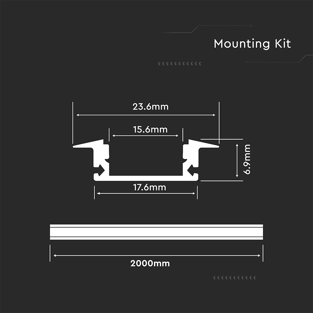 VT-8156 MOUNTING KIT WITH DIFFUSER FOR LED STRIP RECESSED 2000x23.6x6.9mm