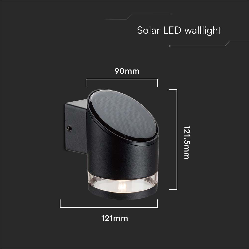 1W Lampa Ścienna LED SMD solarna / Barwa: 3000K / Obudowa: Czarna