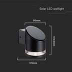 1W Lampa Ścienna LED SMD solarna / Barwa: 3000K / Obudowa: Czarna