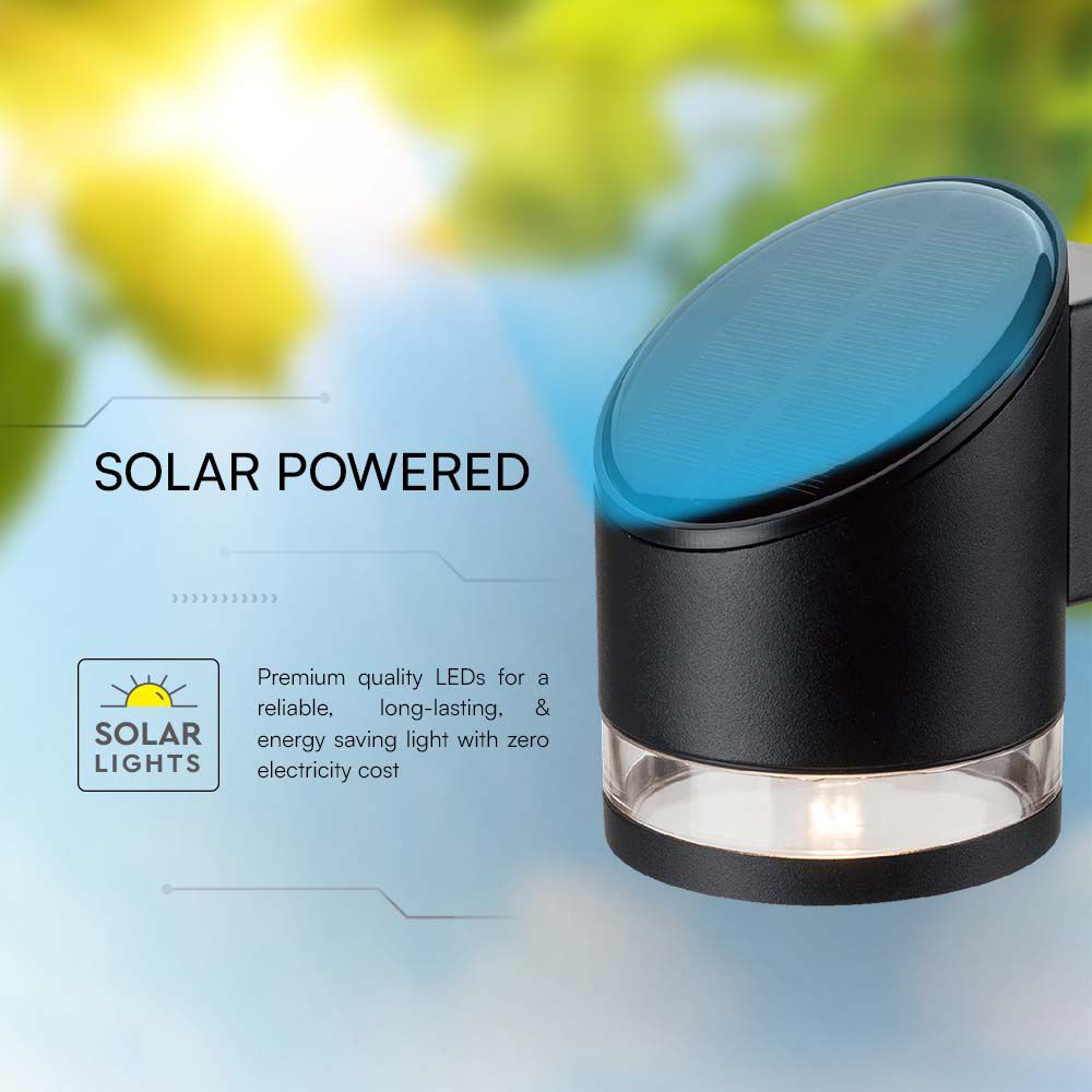 1W Lampa Ścienna LED SMD solarna / Barwa: 3000K / Obudowa: Czarna