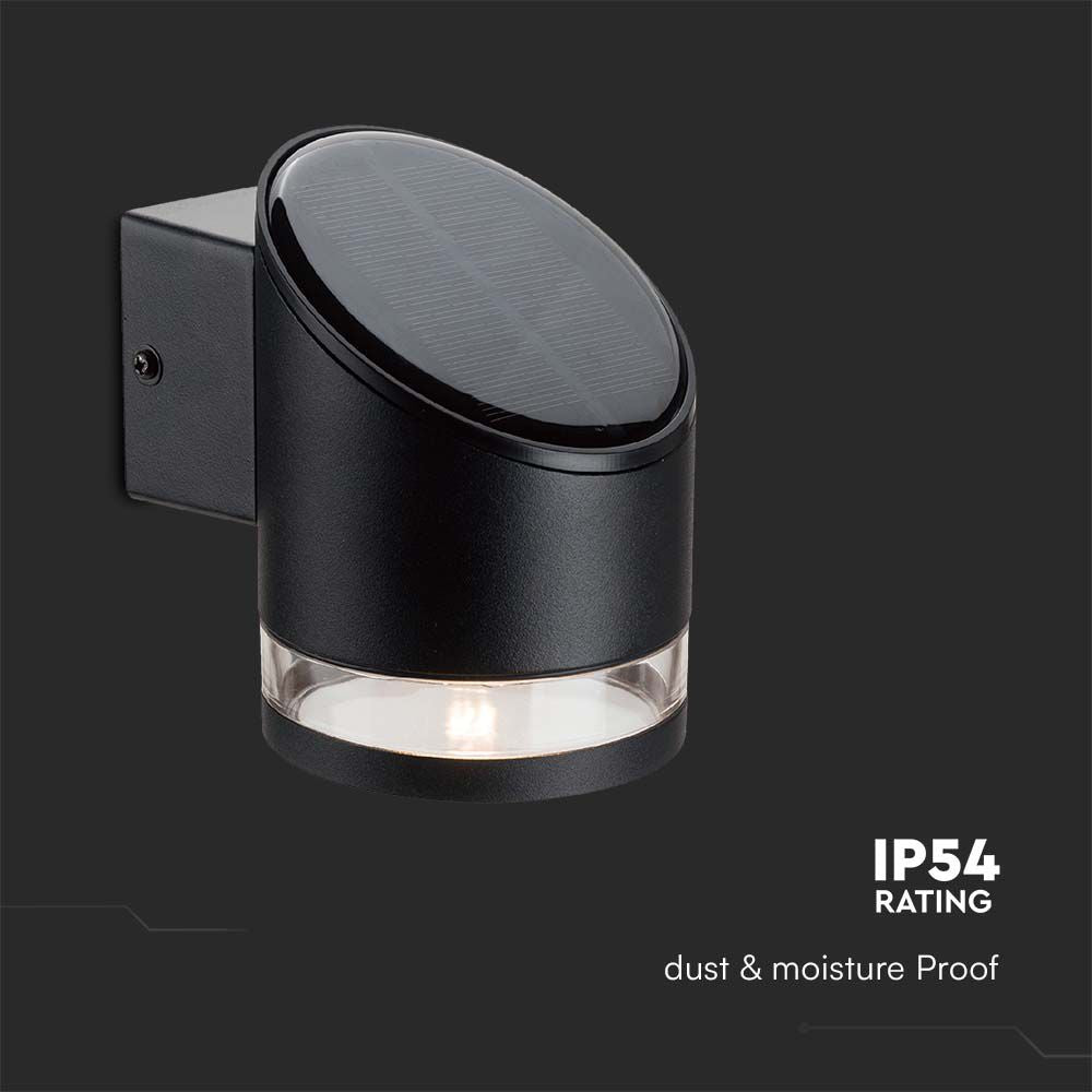 1W Lampa Ścienna LED SMD solarna / Barwa: 3000K / Obudowa: Czarna