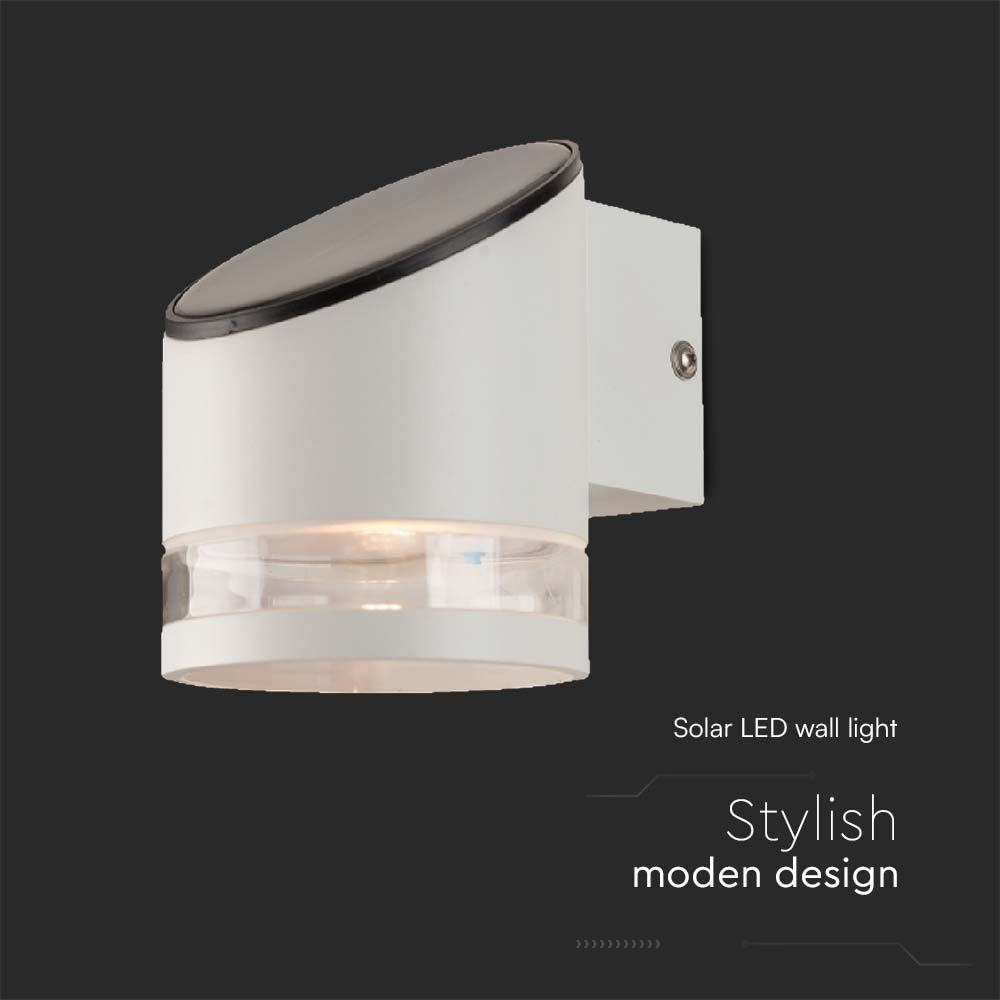 1W Lampa Ścienna LED SMD solarna / Barwa: 3000K / Obudowa: Biała