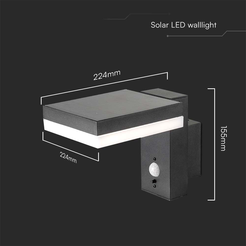 5.5W Lampa ścienna LED SMD solarna z czujnikiem PIR / Barwa: 3000K / Kształt: Kwadratowa