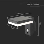 5.5W Lampa ścienna LED SMD solarna z czujnikiem PIR / Barwa: 3000K / Kształt: Kwadratowa