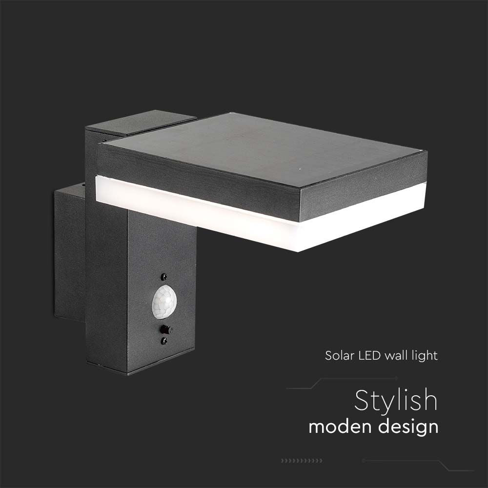 5.5W Lampa ścienna LED SMD solarna z czujnikiem PIR / Barwa: 3000K / Kształt: Kwadratowa