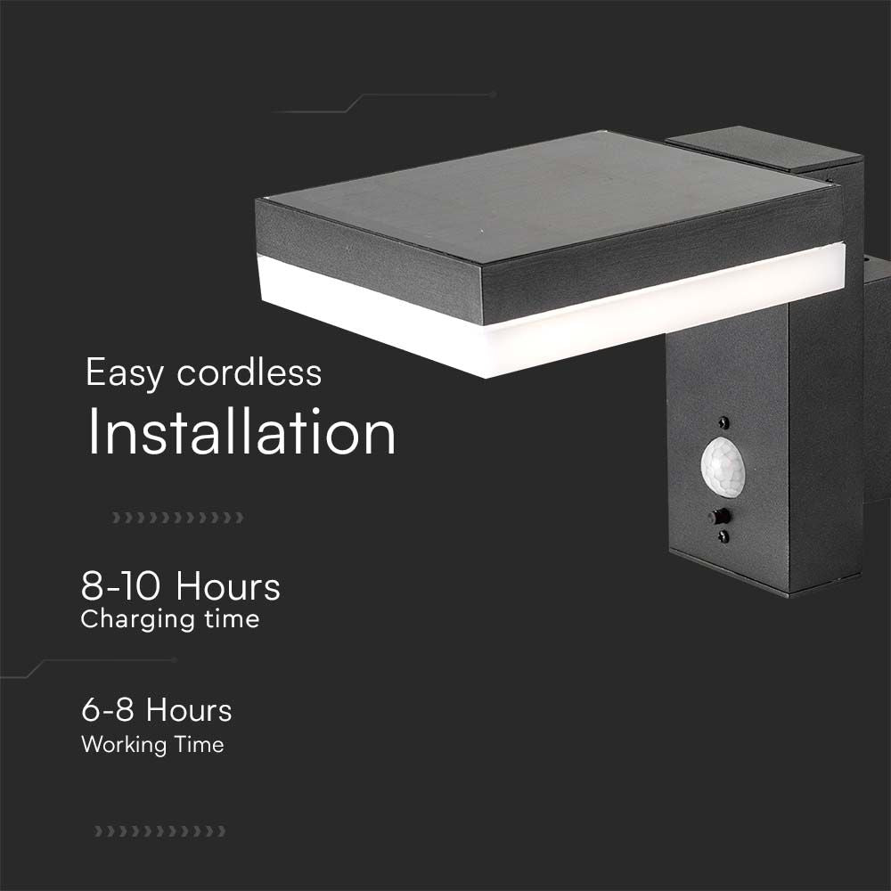 5.5W Lampa ścienna LED SMD solarna z czujnikiem PIR / Barwa: 3000K / Kształt: Kwadratowa