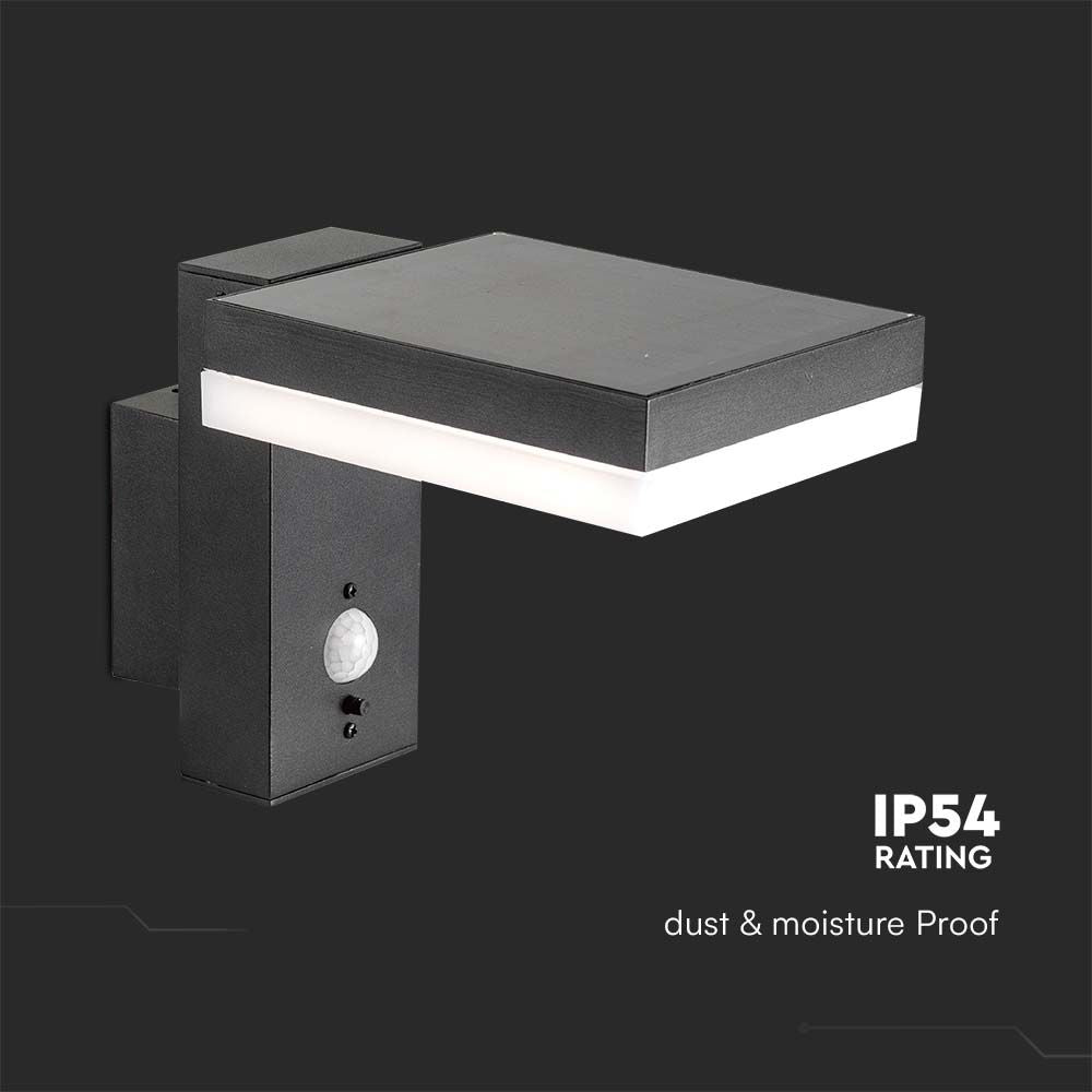 5.5W Lampa ścienna LED SMD solarna z czujnikiem PIR / Barwa: 3000K / Kształt: Kwadratowa