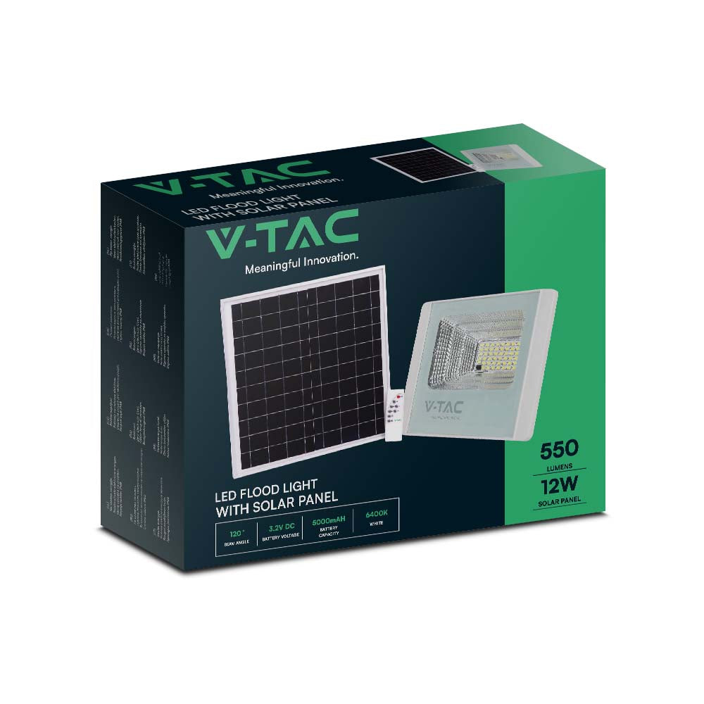12W Naświetlacz LED z panelem solarnym / Barwa: 6000K / Obudowa: Biała