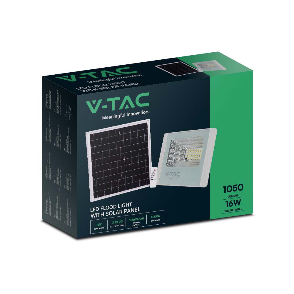 16W Naświetlacz LED z panelem solarnym / Barwa: 6000K / Obudowa: Biała