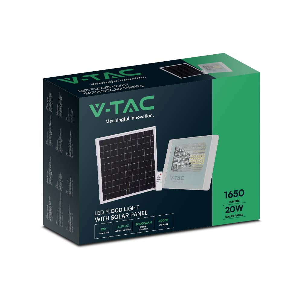 20W Naświetlacz LED z panelem solarnym / Barwa: 4000K / Obudowa: Biała