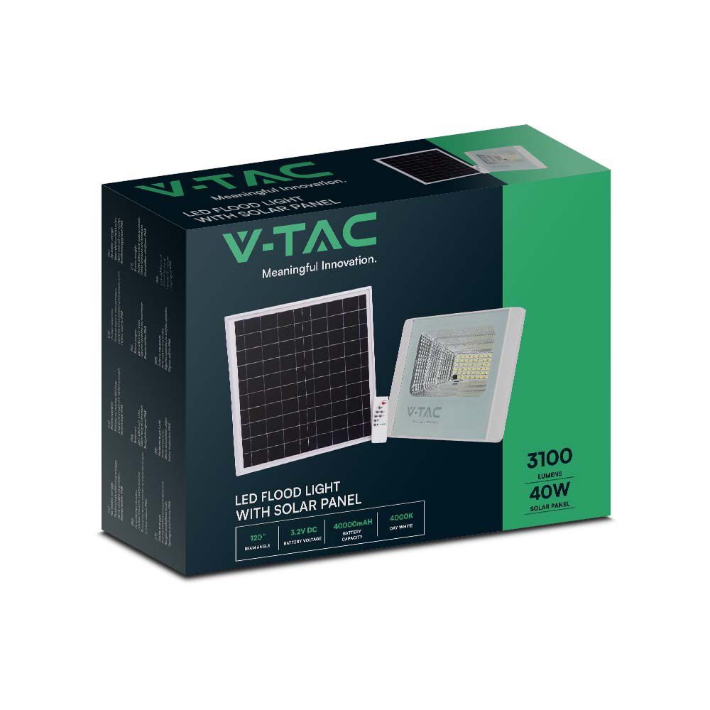 40W Naświetlacz LED z panelem solarnym / Barwa: 4000K / Obudowa: Biała