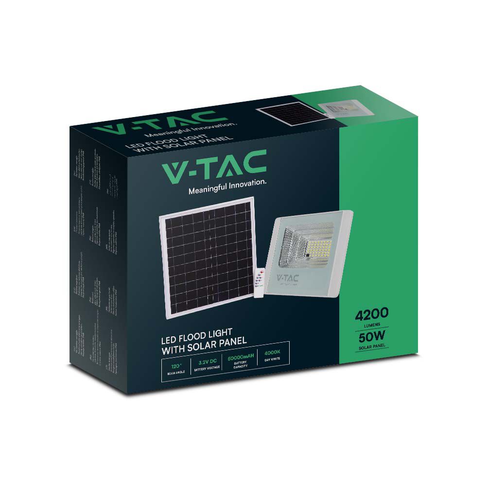 50W Naświetlacz LED z panelem solarnym / Barwa: 4000K / Obudowa: Biała
