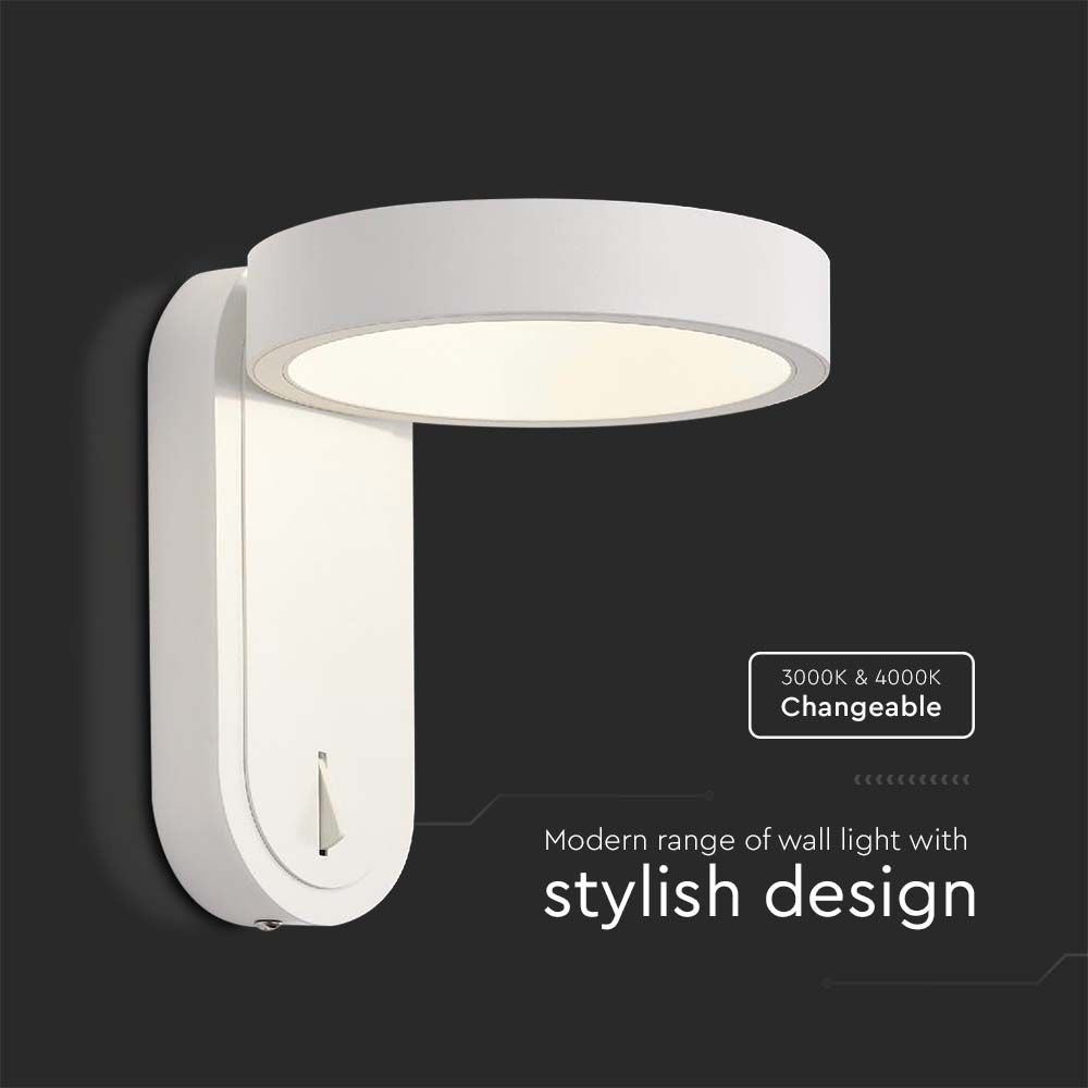 5W Lampa Ścienna LED / Barwa: 3000+4000K / Obudowa: Biała