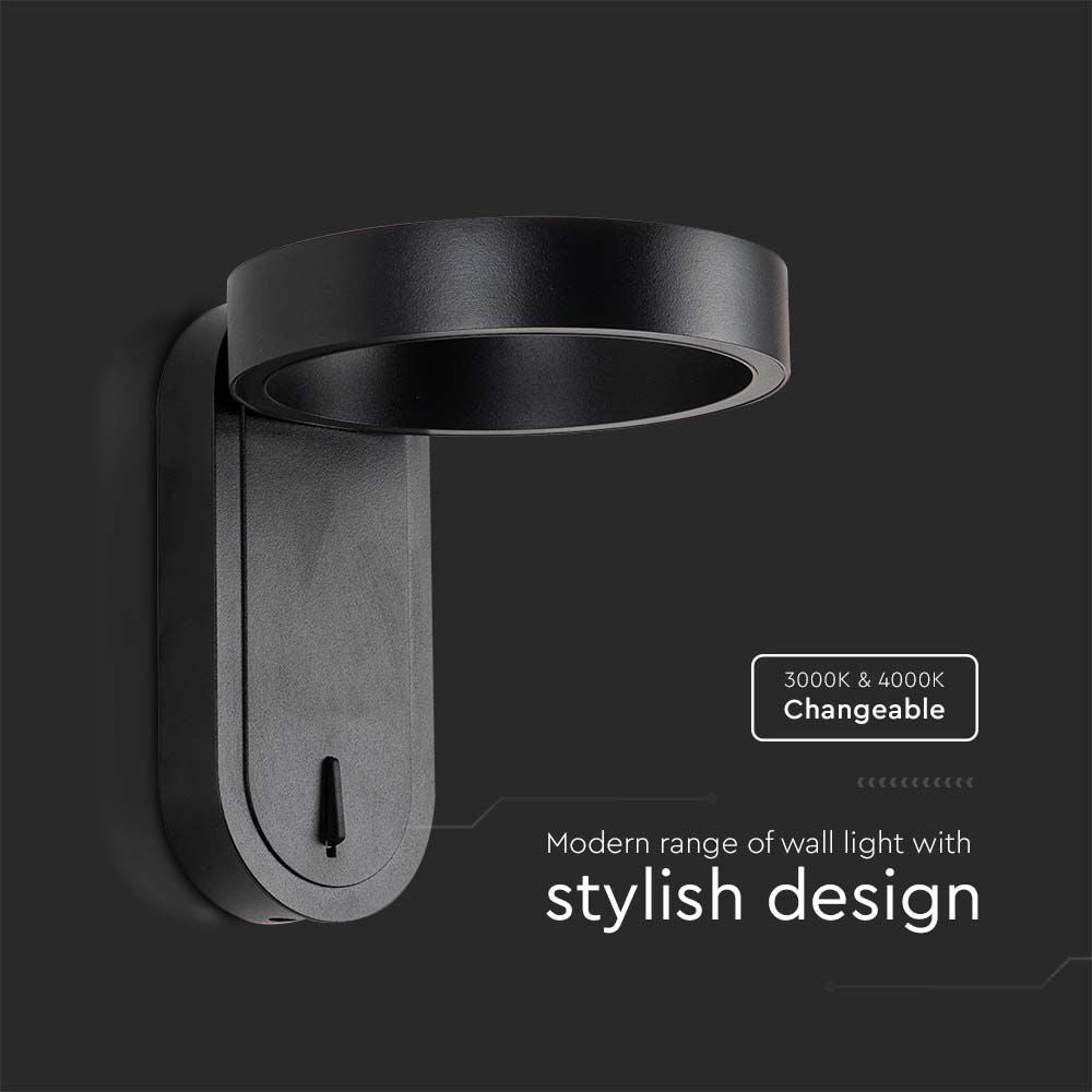 5W Lampa Ścienna LED / Barwa: 3000+4000K / Obudowa: Czarna