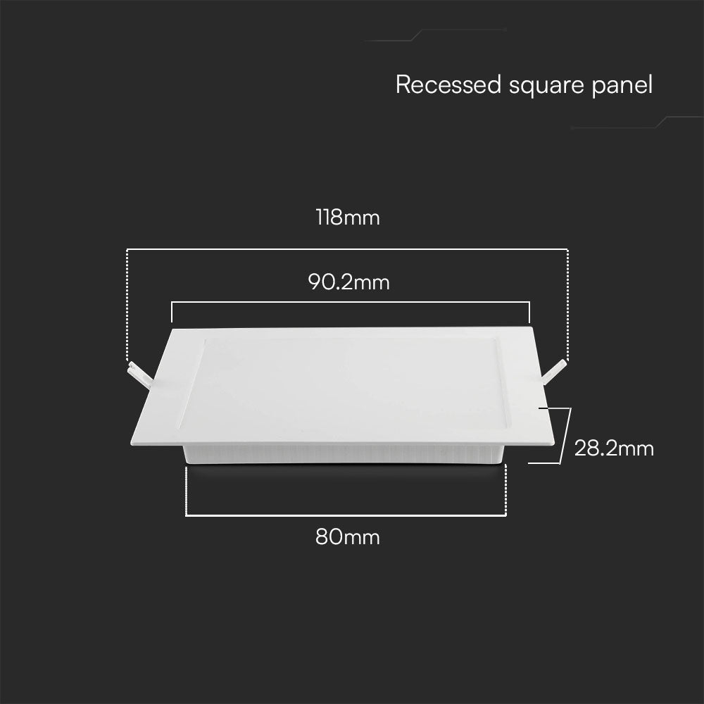 3W Panel LED Podtynkowy / Barwa: 6500K / Kształt: Kwadratowy