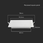 3W Panel LED Podtynkowy / Barwa: 6500K / Kształt: Kwadratowy