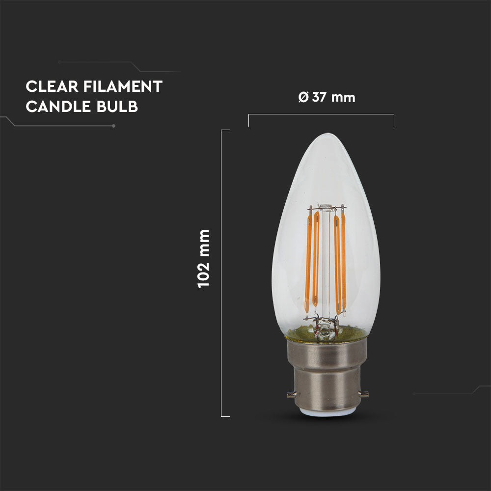 4W C35 Żarówka LED Filament / Klosz Transparentny / Chip SAMSUNG / Barwa:3000K / Trzonek:B22