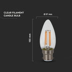 4W C35 Żarówka LED Filament / Klosz Transparentny / Chip SAMSUNG / Barwa:3000K / Trzonek:B22