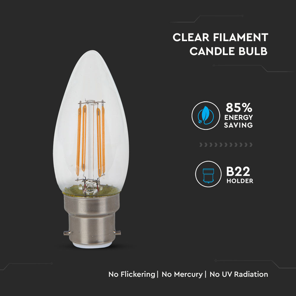4W C35 Żarówka LED Filament / Klosz Transparentny / Chip SAMSUNG / Barwa:3000K / Trzonek:B22
