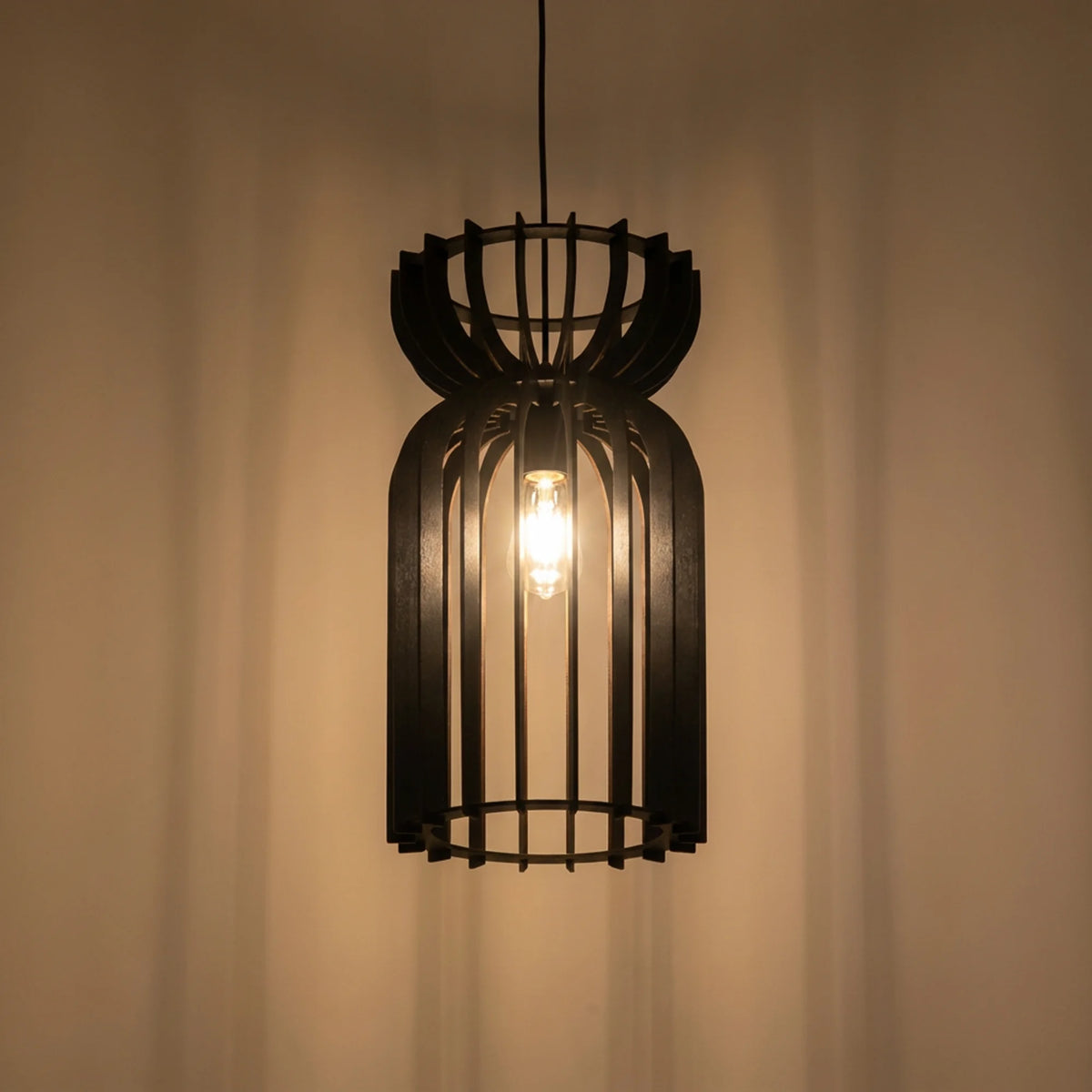 Nowodvorski Lampa wisząca KYMI B 25W only LED 50/60Hz - Sklejka - Czarny 10574 - lampa włączona