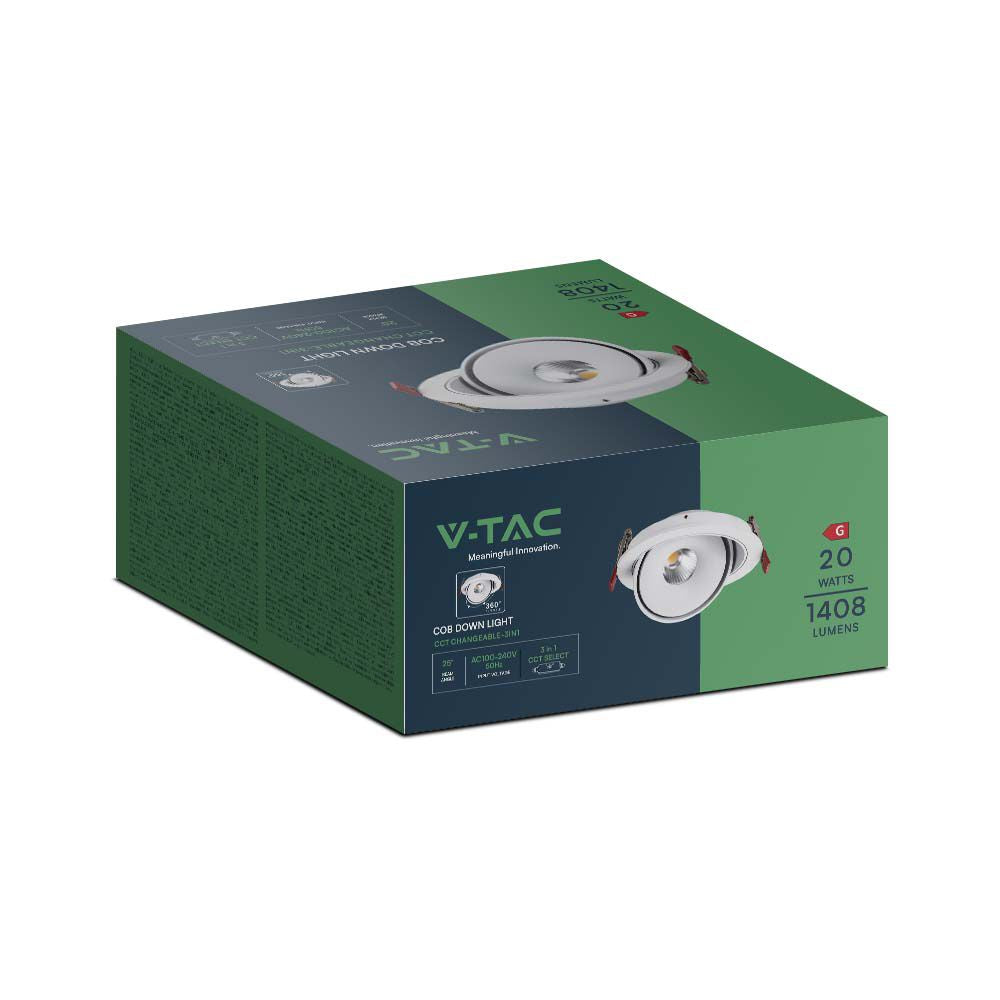 20W Oprawa COB Downlight LED / Barwa: 3w1 / Obudowa: Biała