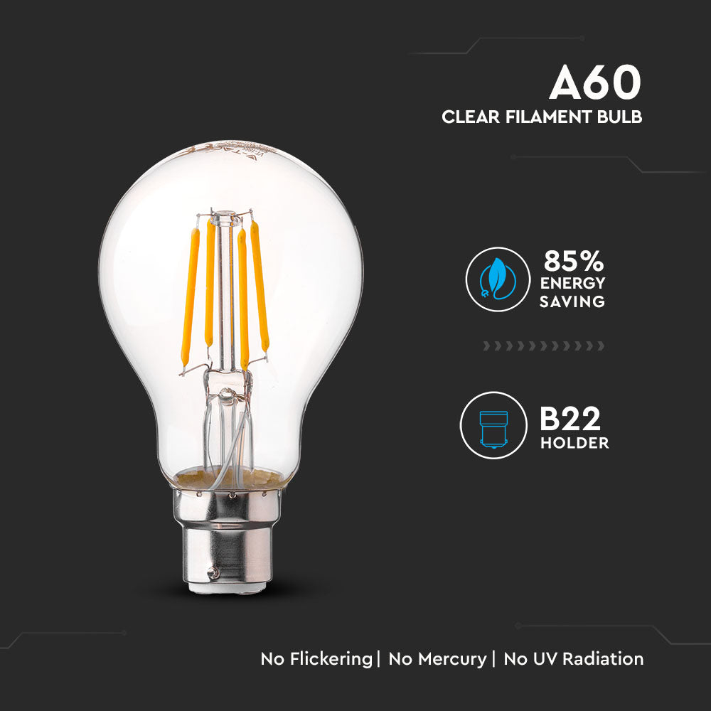 4W A60 Żarówka LED Filament / Klosz Transparentny / Chip SAMSUNG / Barwa:3000K / Trzonek:B22