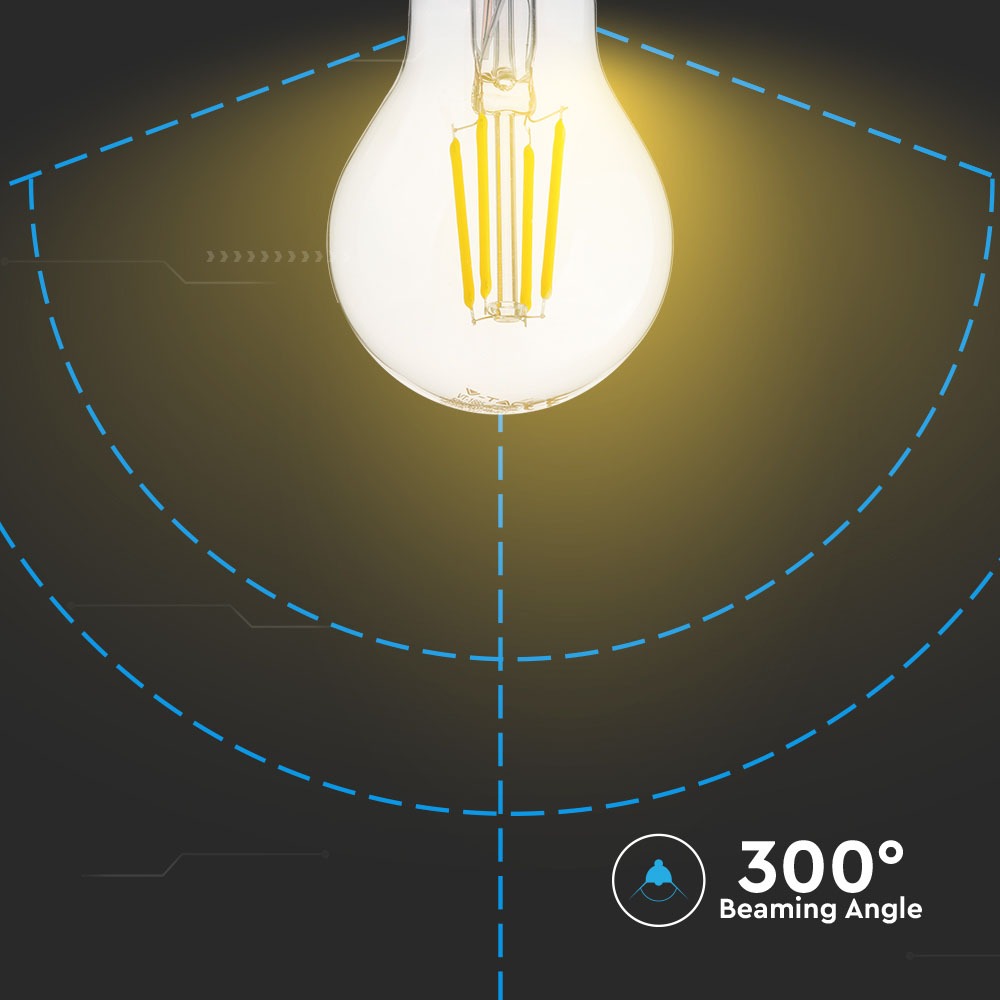4W A60 Żarówka LED Filament / Klosz Transparentny / Chip SAMSUNG / Barwa:3000K / Trzonek:B22