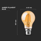 4W A60 Żarówka LED Filament / Klosz Bursztynowy / Chip SAMSUNG / Barwa:2200K / Trzonek:B22