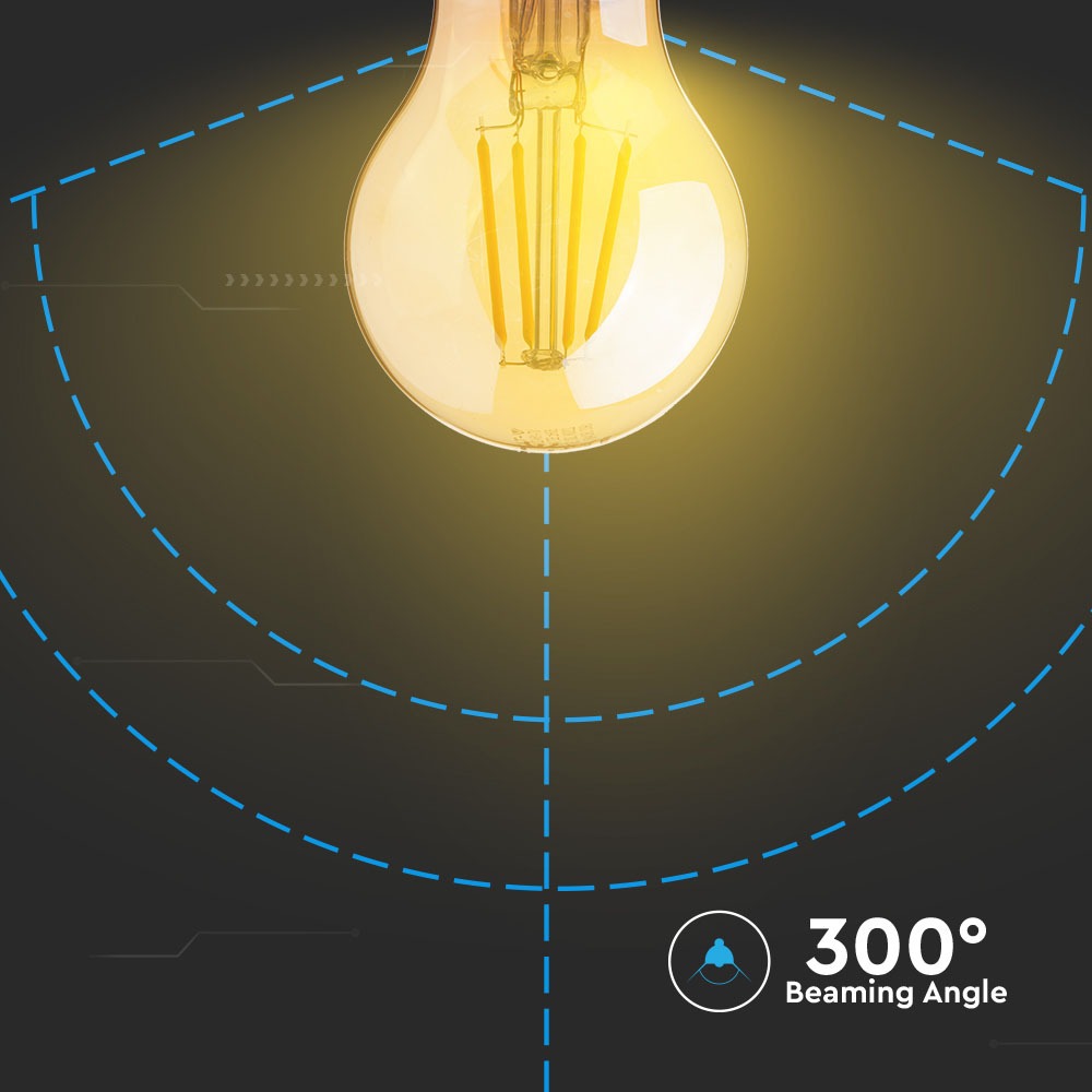 4W A60 Żarówka LED Filament / Klosz Bursztynowy / Chip SAMSUNG / Barwa:2200K / Trzonek:B22