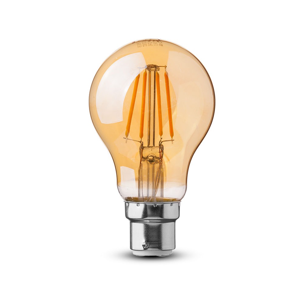 4W A60 Żarówka LED Filament / Klosz Bursztynowy / Chip SAMSUNG / Barwa:2200K / Trzonek:B22