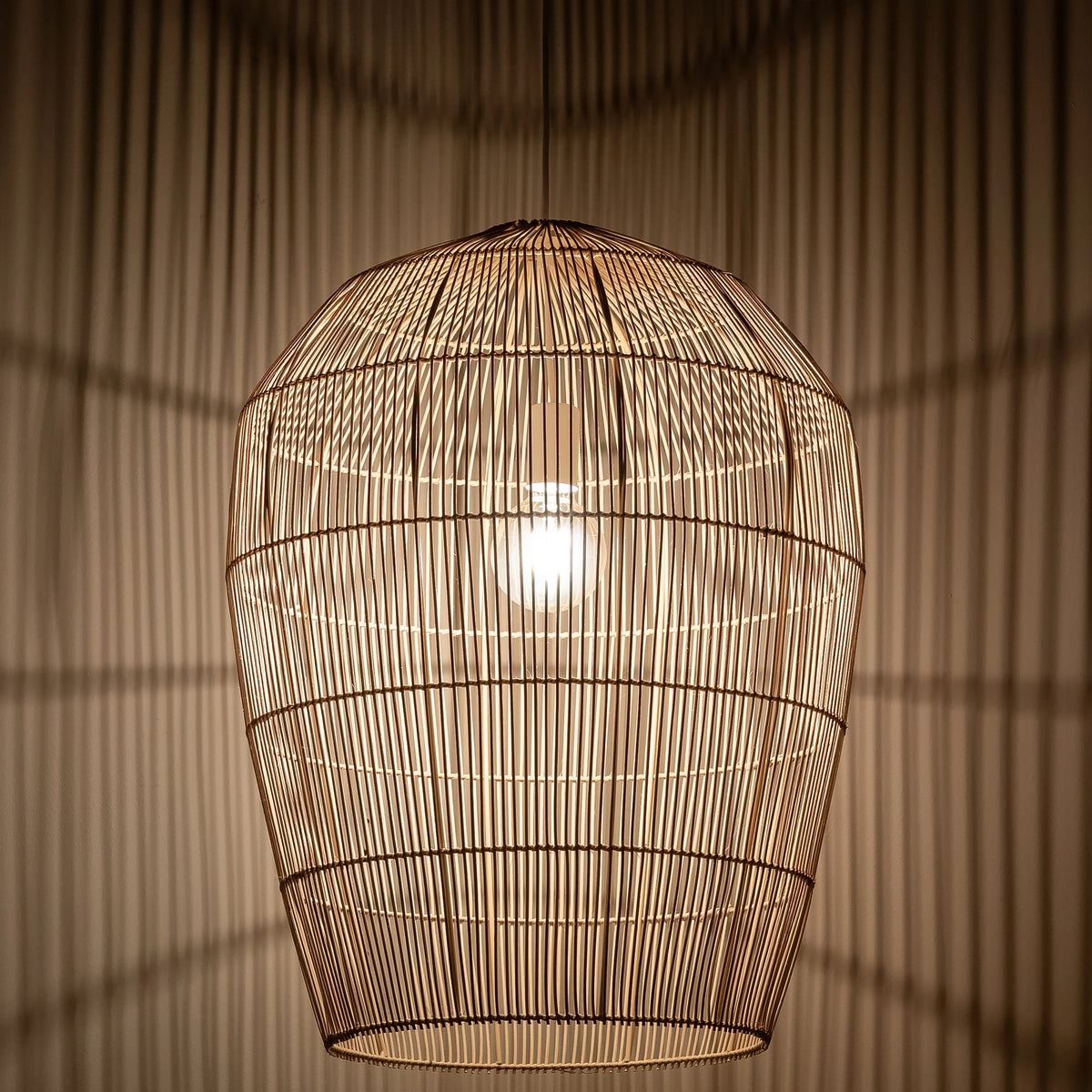 Nowodvorski Lampa wisząca HAITI L 25W only LED 50/60Hz - Bambus - Naturalne drewno 11165 - lampa włączona