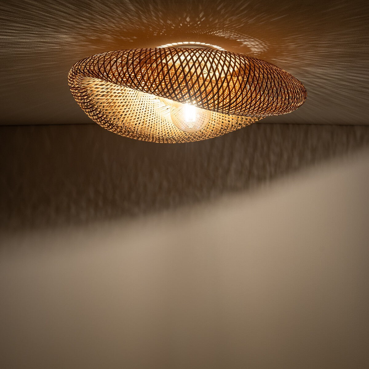 Nowodvorski Lampa przysufitowa HAVANA M 25W only LED 50/60Hz - Bambus - Naturalne drewno 11171 - lampa włączona