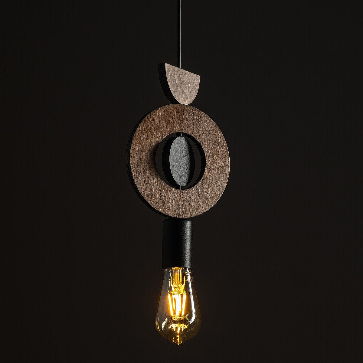 Nowodvorski Lampa wisząca DROPS WOOD D 25W only LED 50/60Hz - Sklejka - Ciemne drewno 11176 - lampa włączona