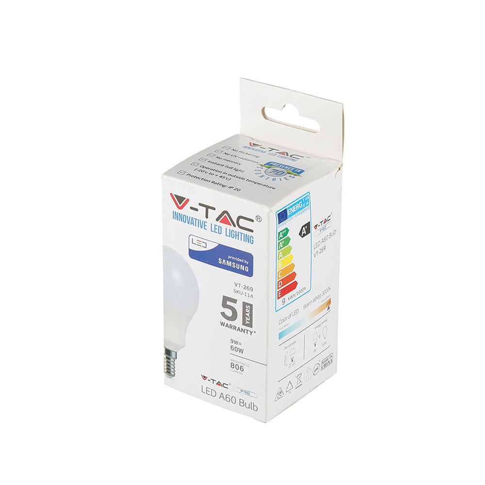 9W A60 Żarówka LED / Chip SAMSUNG / Barwa:6400K / Trzonek:E14