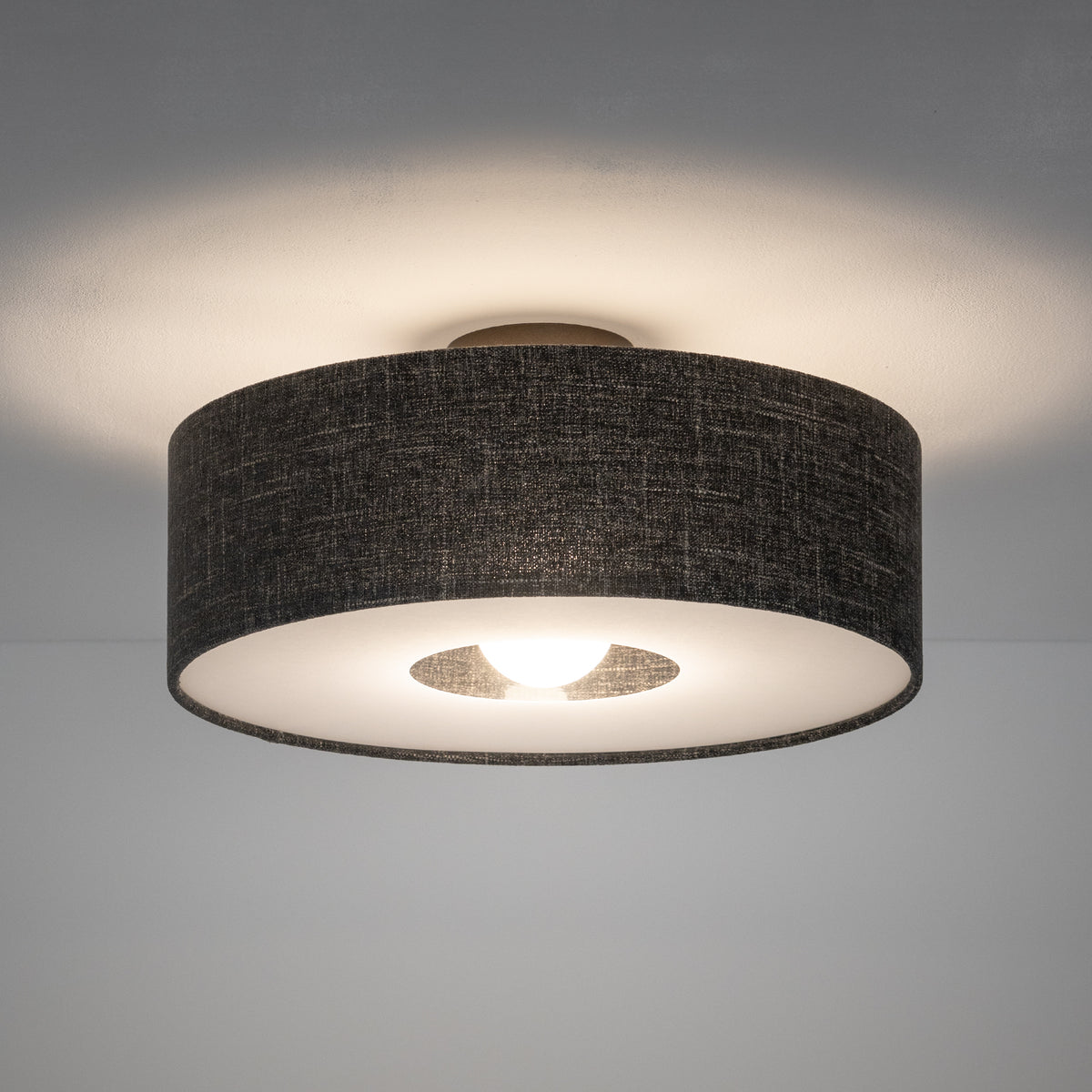Nowodvorski Lampa przysufitowa AMARELA M 25W only LED 220-230 50/60 Hz - Tkanina - Czarny melanż 11658 - lampa włączona