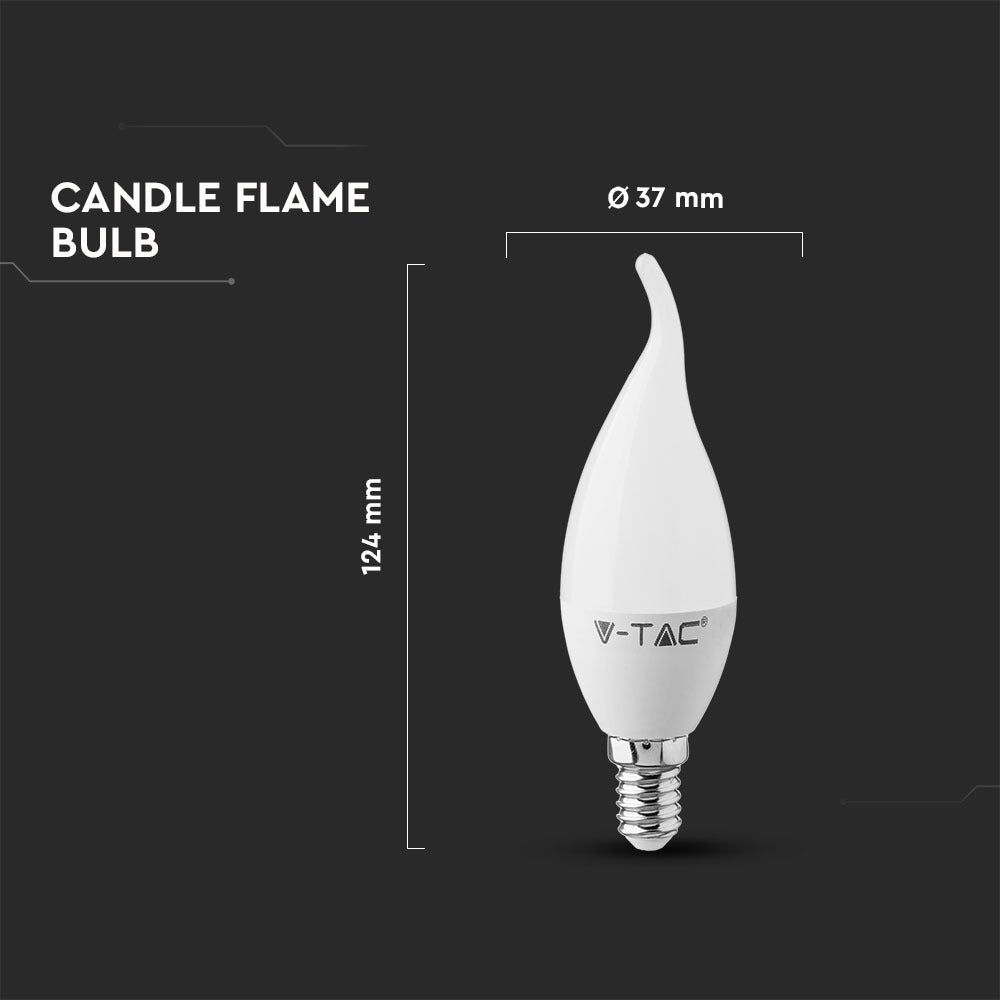 5.5W CF37 Żarówka LED / Klosz - płomień / Chip SAMSUNG / Barwa:6400K / Trzonek:E14
