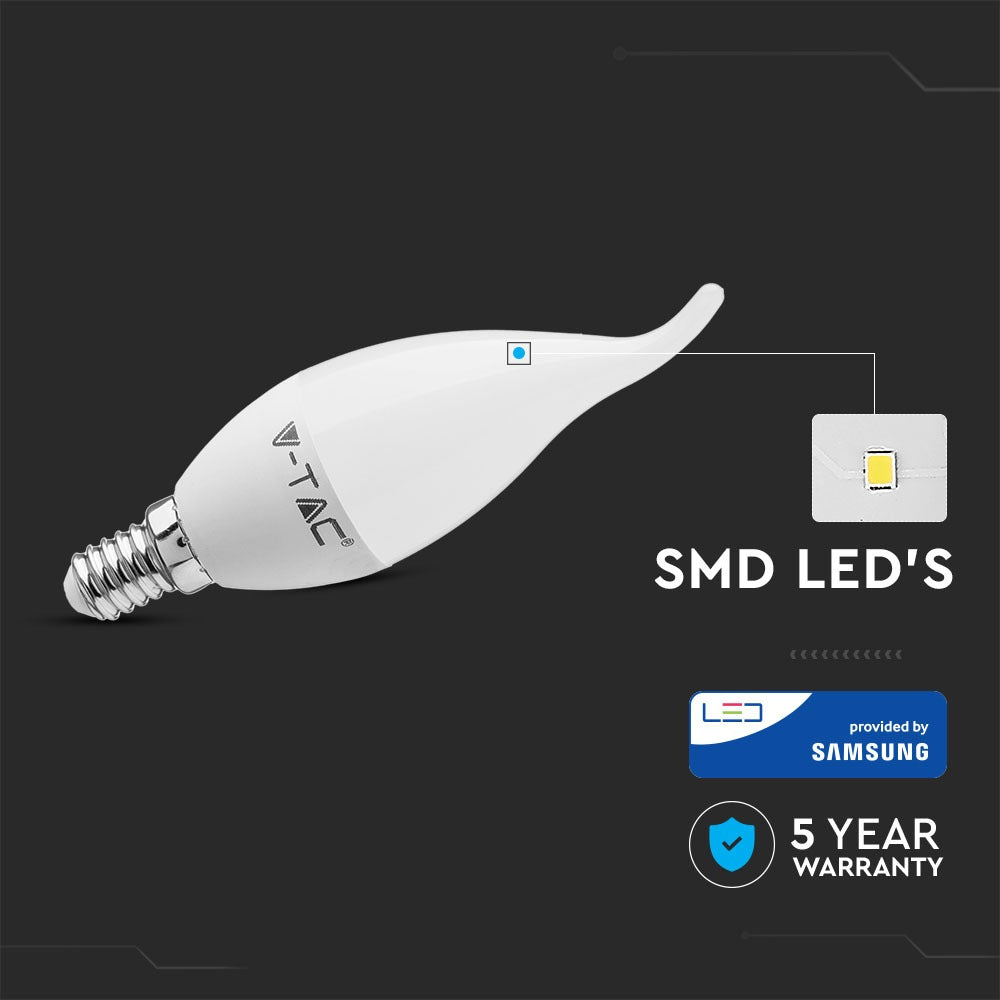 5.5W CF37 Żarówka LED / Klosz - płomień / Chip SAMSUNG / Barwa:6400K / Trzonek:E14