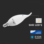 5.5W CF37 Żarówka LED / Klosz - płomień / Chip SAMSUNG / Barwa:6400K / Trzonek:E14