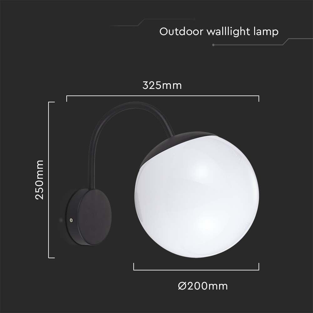 Lampa Ścienna LED / Trzonek: E27 / Kula / Kolor: Czarna