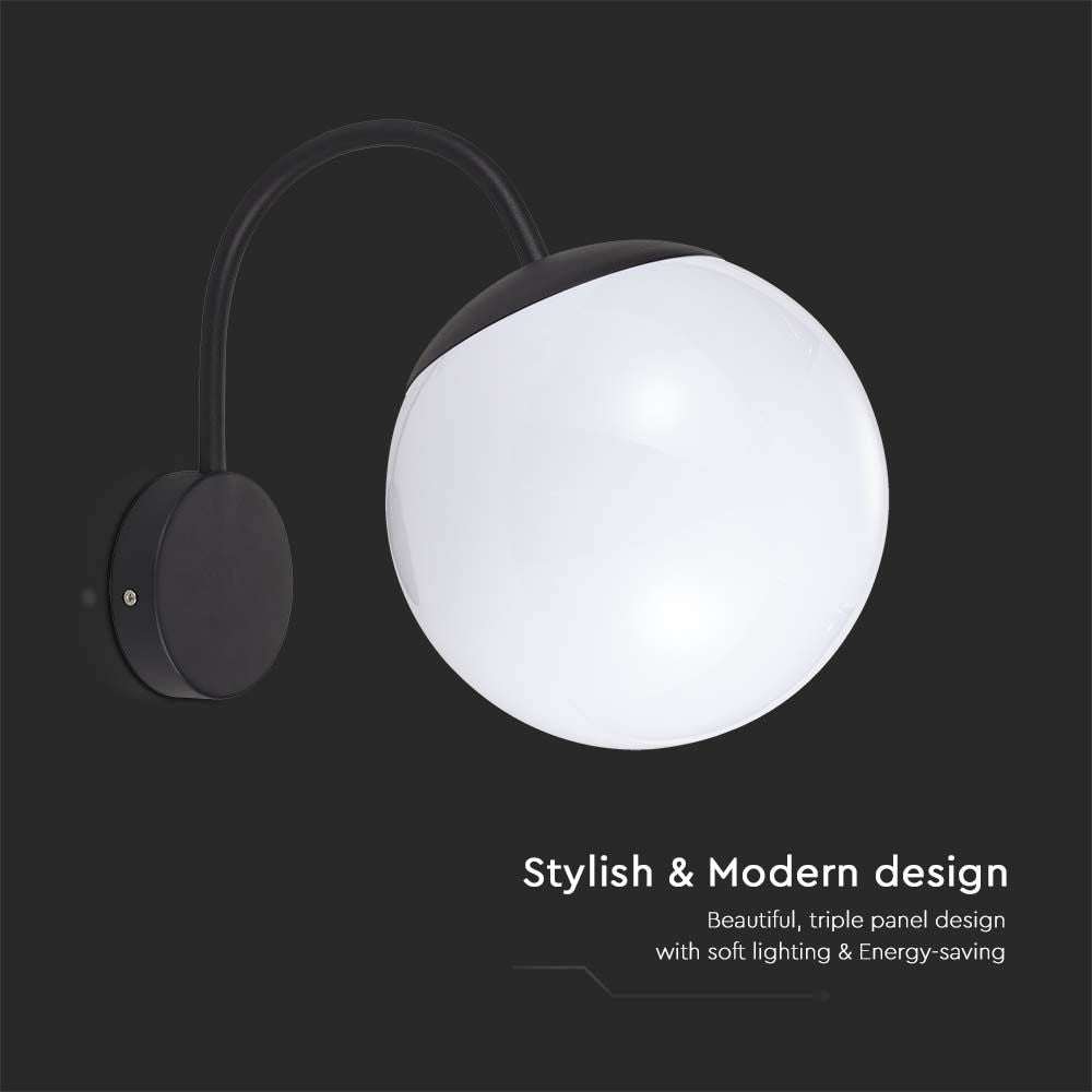 Lampa Ścienna LED / Trzonek: E27 / Kula / Kolor: Czarna