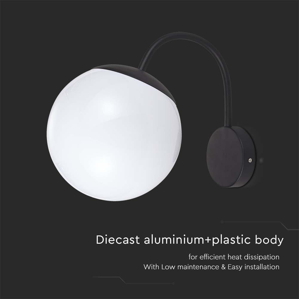 Lampa Ścienna LED / Trzonek: E27 / Kula / Kolor: Czarna
