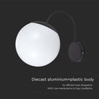 Lampa Ścienna LED / Trzonek: E27 / Kula / Kolor: Czarna