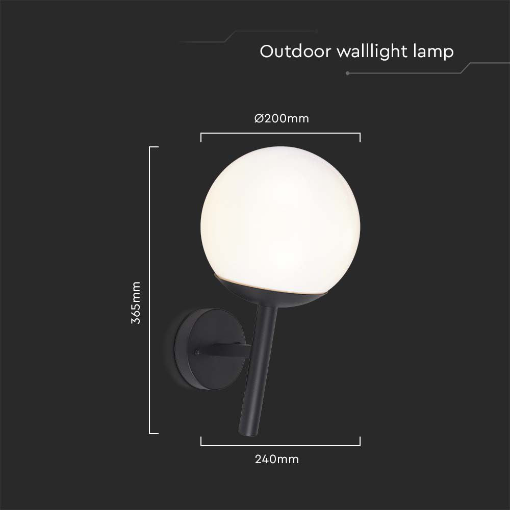 Lampa Ścienna LED / Trzonek: E27 / Kula / Kolor: Czarna